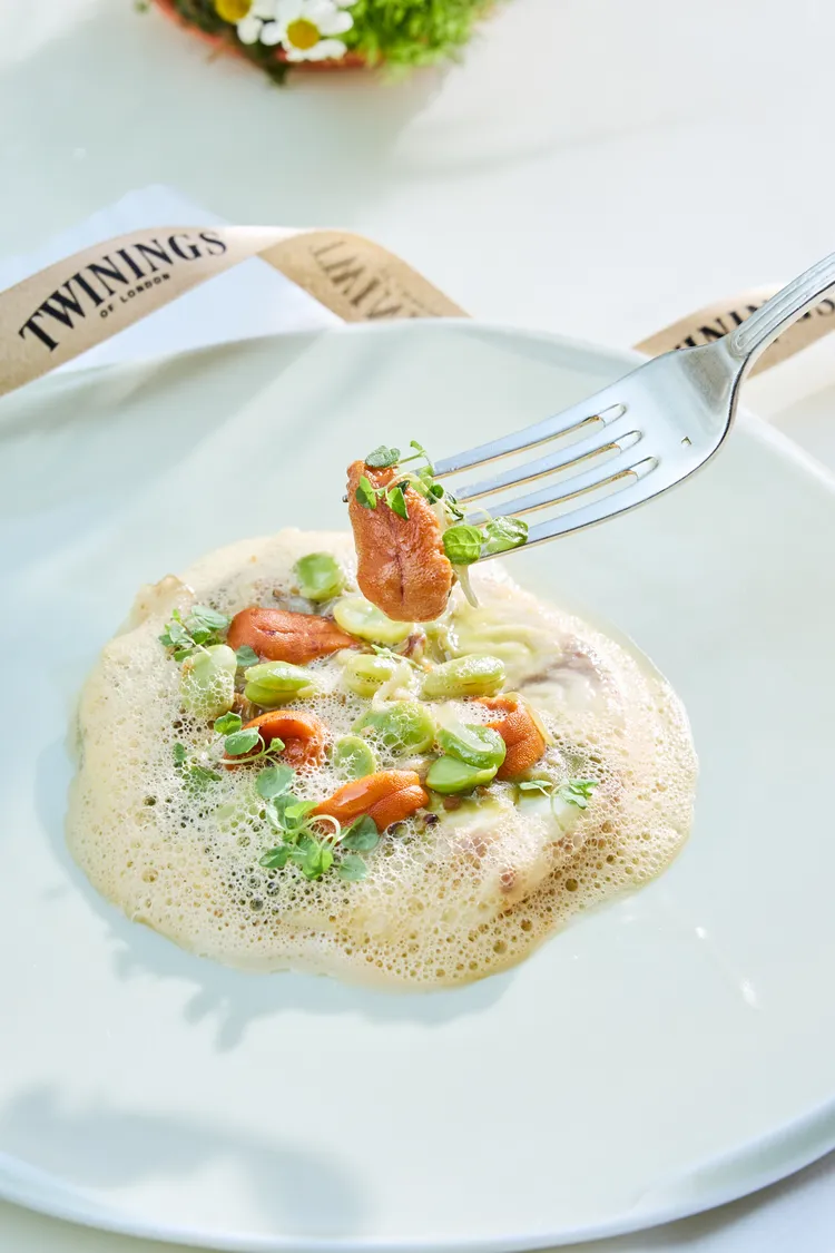 天使細麵，干貝，紅芭樂醬汁。業者提供