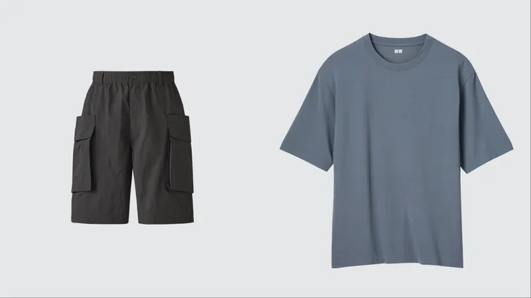 UNIQLO男裝降落傘工裝短褲（左）優惠價590元、男裝DRY-EX T恤（右）優惠價390元。品牌提供