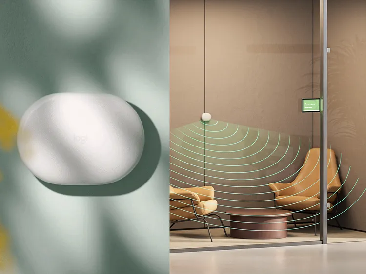 Logitech Spot即時偵測空間與環境數據，自動預訂與釋出會議室，有效提升管理效能。羅技提供