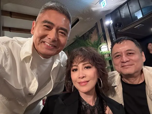 周潤發（左起）和劉嘉玲、張叔平合影留念。翻攝劉嘉玲IG