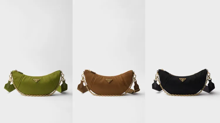 PRADA Re-Nylon Demi-lune半月肩背包，各5萬9000元。品牌提供
