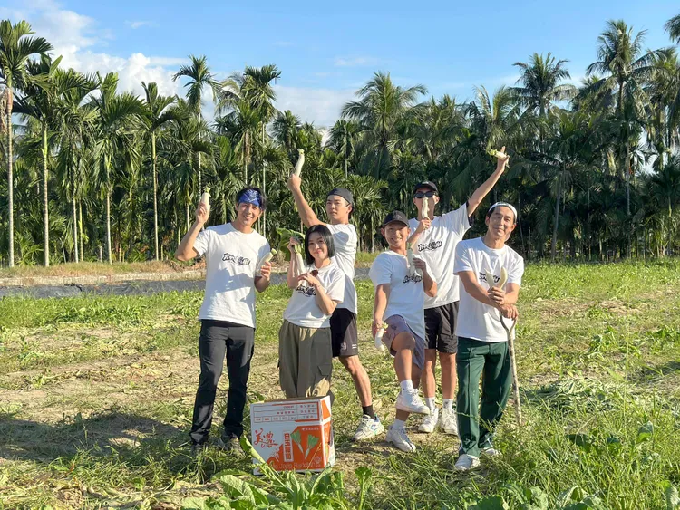 藝人們採收第指定食材-美農特產白玉蘿蔔。華視、三立提供