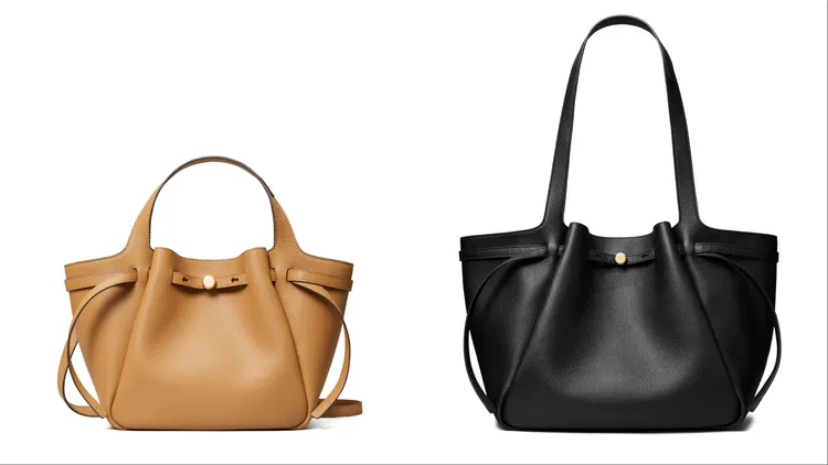 TORY BURCH ROMY小號托特包（左）1萬9900元、ROMY托特包（右）2萬5600元。品牌提供