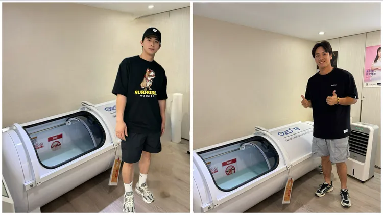 「台灣隊長」陳傑憲（左圖）、蘇智傑（右圖）到愛爾麗體驗療程。愛爾麗提供