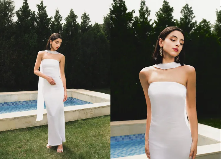 迪麗熱巴同款LeToii Atelier禮服LeToii Atelier透過輕盈真絲面料反射出細緻光澤，更顯知性優雅。品牌提供