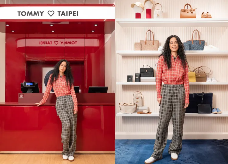 陳庭妮穿著TOMMY HILFIGER「Runway Collection」的格紋混搭造型現身。品牌提供