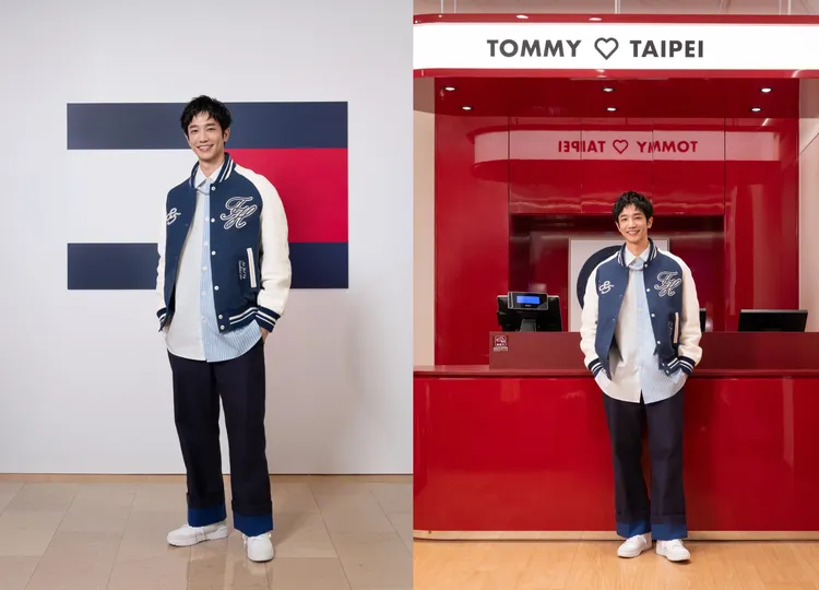 劉以豪以棒球外套、格紋拼接襯衫打造陽光男孩風。品牌提供