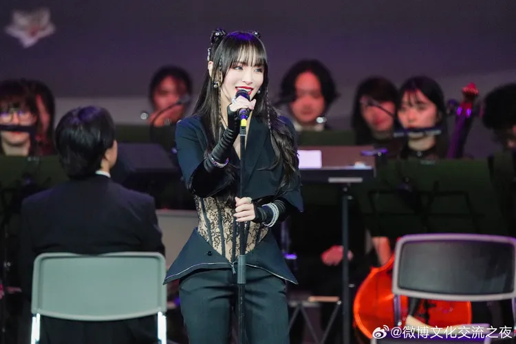 濱崎步身穿透視馬甲裝，獲頒「年度最佳藝人」。翻攝微博文化交流之夜微博