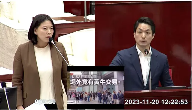 何孟樺（左）與蔣萬安（右）多次在議場上正面交鋒。翻攝議會直播畫面