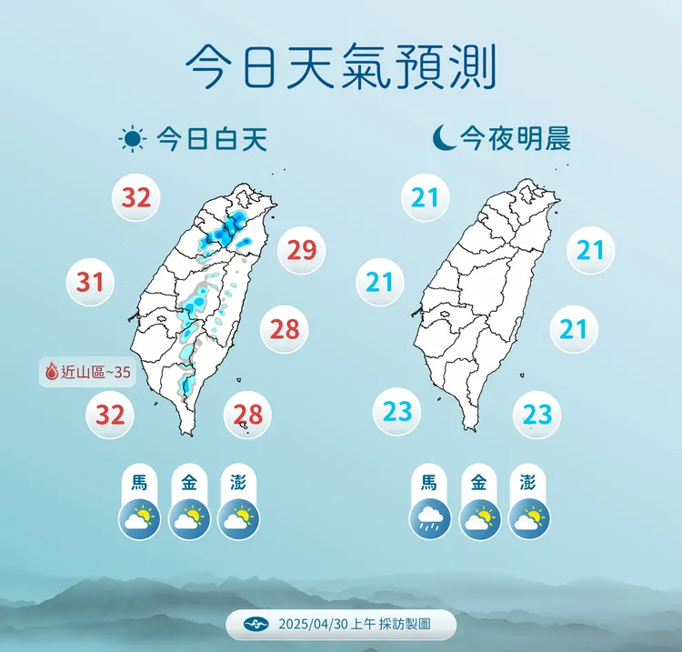今日天氣。氣象署提供