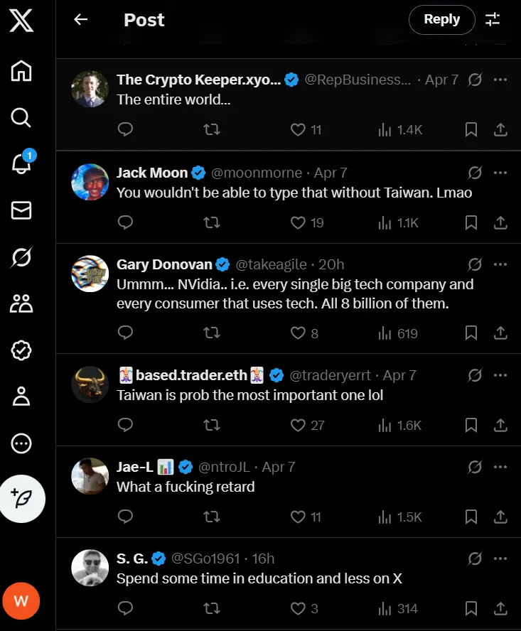 網友攻擊毫不客氣。翻攝自X