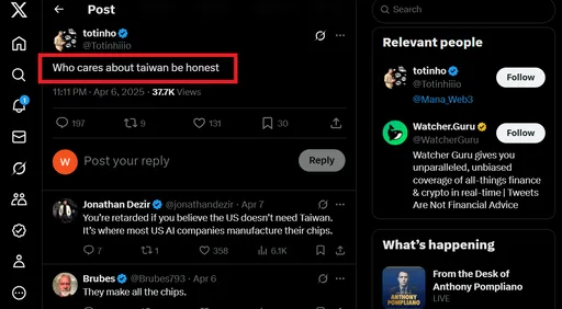 外國網友問「誰在乎台灣零關稅」?慘被一面倒噴爆