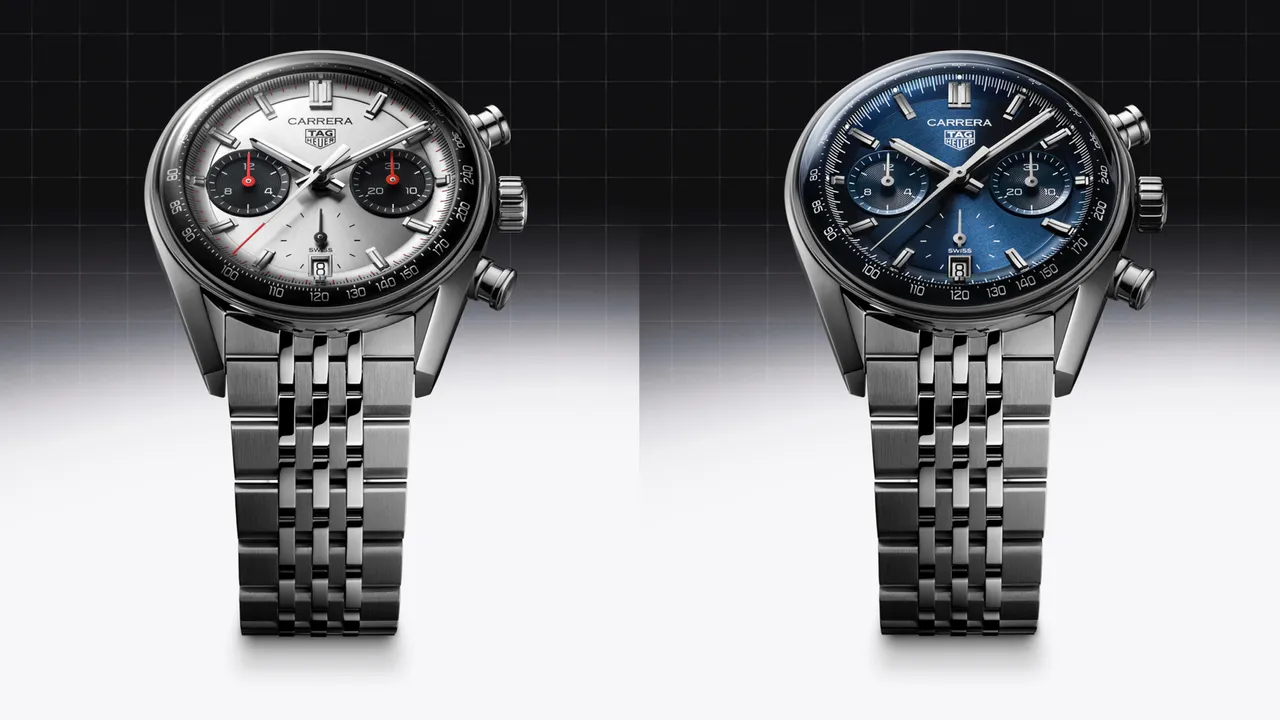 泰格豪雅Carrera計時腕錶搭配七珠鍊帶,各22萬7100元。品牌提供