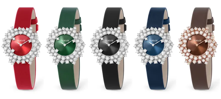 DAMIANI Mimosa含羞草鑽錶太陽紋放射錶盤款，各85萬元。品牌提供
