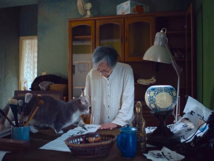 陸弈靜書法寫到一半被貓踩過。公視提供