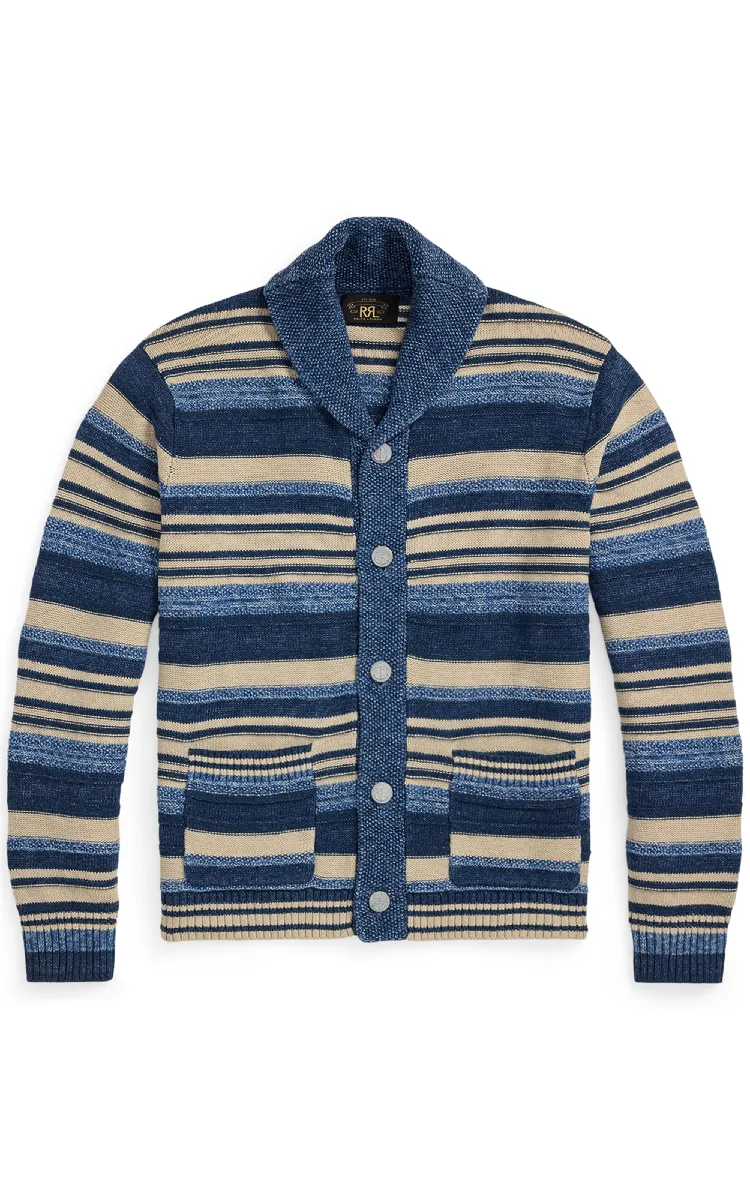 Ralph Lauren靛藍色條紋棉麻混紡開襟衫，2萬9880元。品牌提供