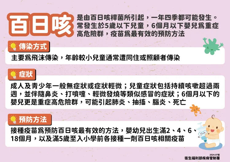 百日咳衛教。疾管署提供