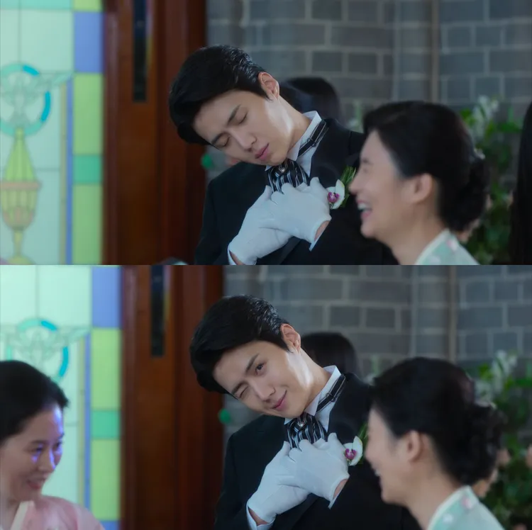 金宣虎婚禮上「心臟爆擊」動作融化觀眾，掀起模仿熱潮。翻攝Netflix