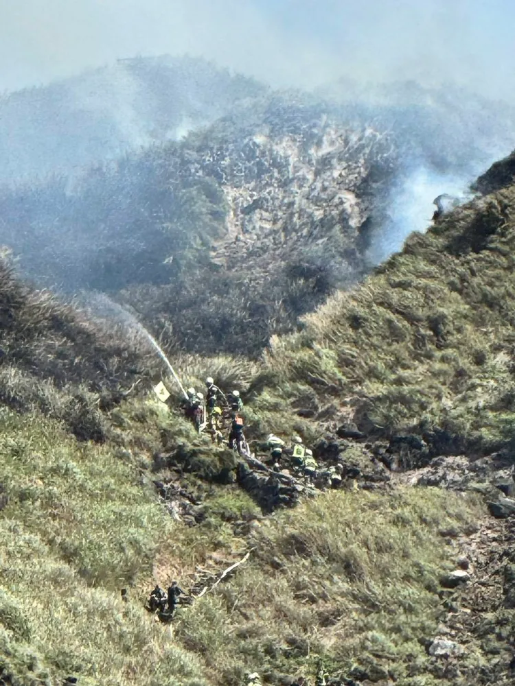 打火兄弟奮勇灌救。民眾提供