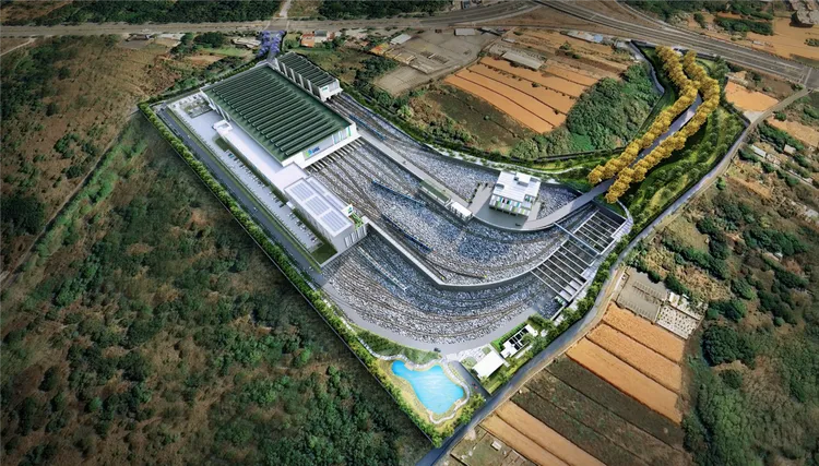 台中捷運藍線龍井機廠模擬圖。市府提供