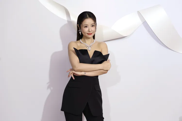 林心如今日出席MIKIMOTO The Bows頂級珠寶展，佩戴總價約3260萬元的珠寶作品，戲稱是「房子加裝潢」。彭欣偉攝