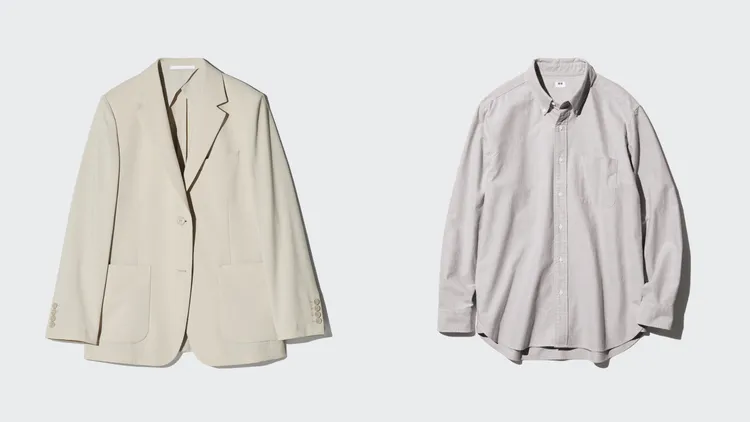 UNIQLO女裝 Miracle Air西裝外套（左）優惠價1690元、男女適穿牛津襯衫（右）優惠價790元。品牌提供