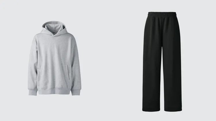 UNIQLO寬版休閒連帽上衣（左）、休閒寬褲（右），優惠價各990元。品牌提供