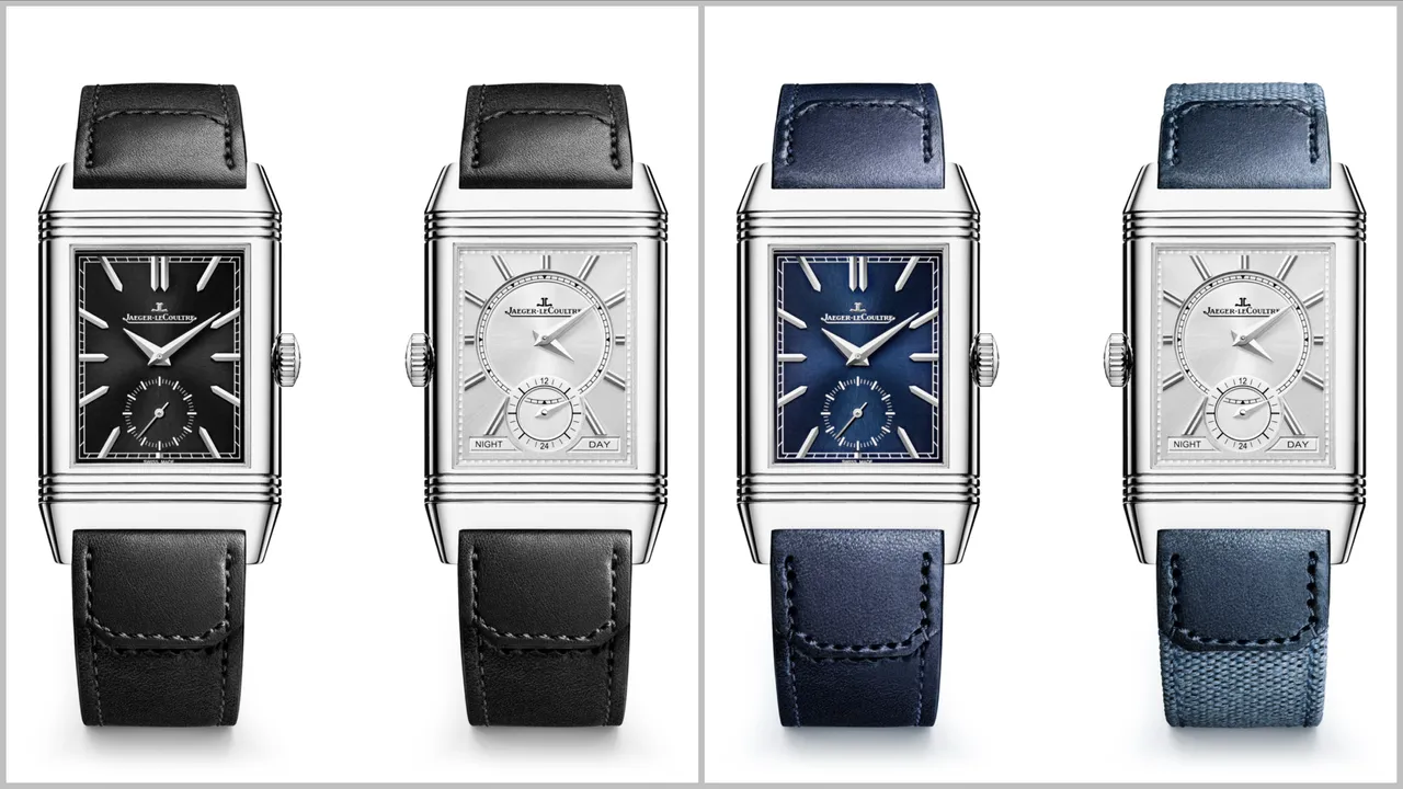 積家翻轉系列雙面雙時區小秒針腕,各43萬6000元。品牌提供