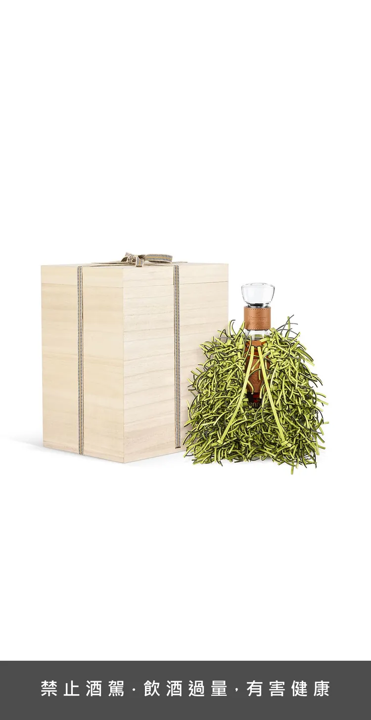 軒尼詩百樂廷ｘLOEWE聯名限量版 700ml 草霧綠（Anise）皮革「巢」形裝飾禮盒。業者提供