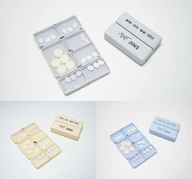 JINS母親節品牌活動期間，滿額即送「JINS多用途7格分裝收納盒」乙份，三色隨機贈送