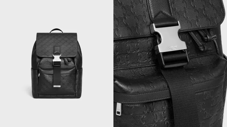 CELINE TRIOMPHE壓花牛皮革背包，11萬元。品牌提供