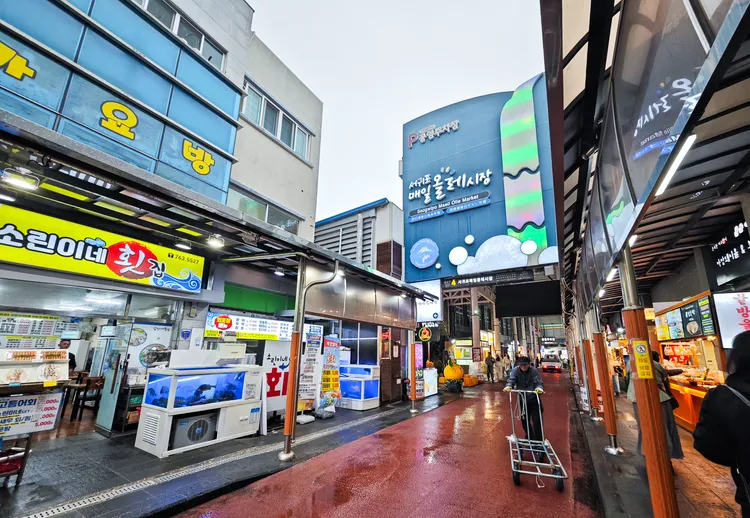 韓式炸雞發源自韓國各地傳統市場內的炸雞攤。圖為西歸浦每日偶來市場。田欣雲攝影