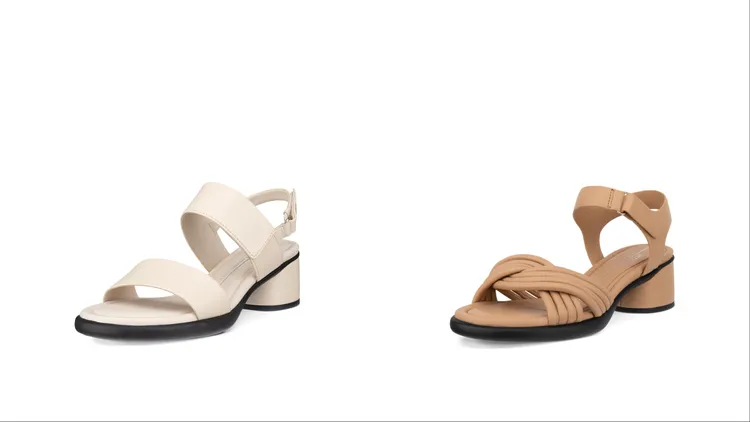 ECCO「SCULPTED SANDAL LX 35」羊皮編織高跟涼鞋，各6680元。品牌提供