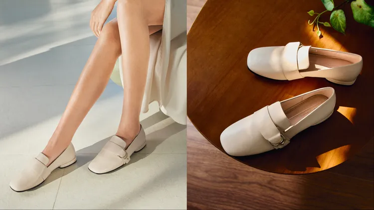 「ANINE SQUARED」羊皮樂福鞋結合了芭蕾舞鞋的柔美輪廓。品牌提供