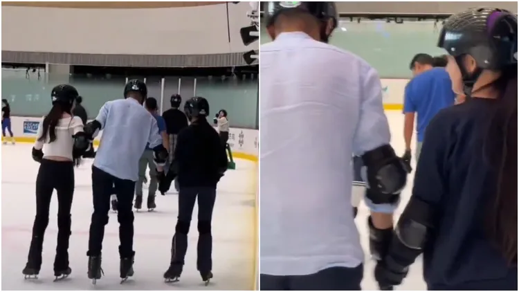 汪小菲先前帶著Mandy和玥兒去溜冰。翻攝微博