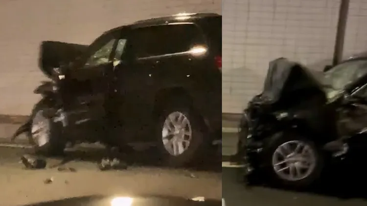 網路流傳廣末涼子駕駛的JEEP毀損嚴重。翻攝X