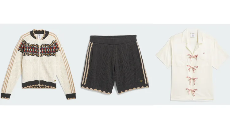 adidas Originals x CLOT針織外套（左起）6800元、針織短褲4890元、蝴蝶結襯衫4290元。品牌提供
