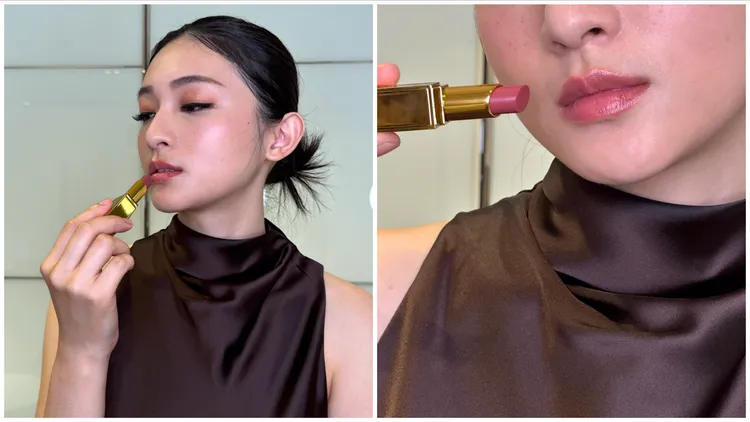 Model示範TOM FORD太陽金吻水漾潤唇膏#05。張家玲攝