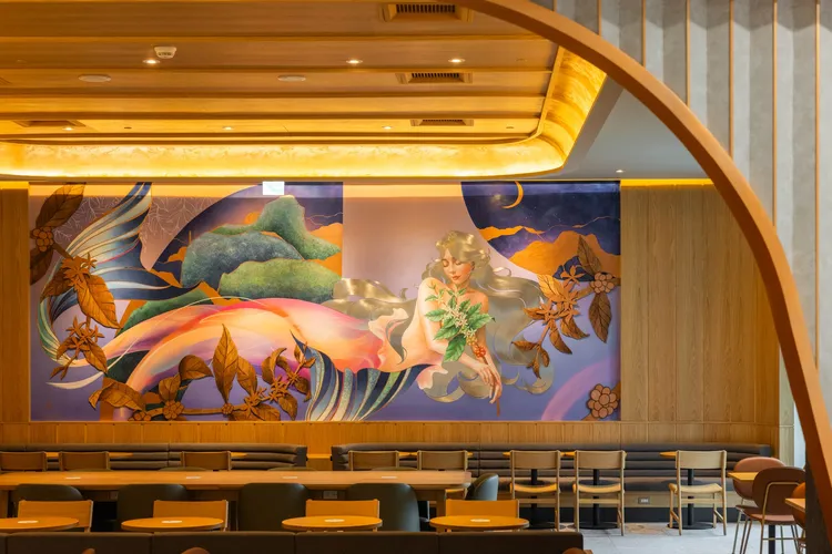 「南港LALA門市」設計出擁有時尚外觀的摩登典藏吧檯門市。星巴克提供