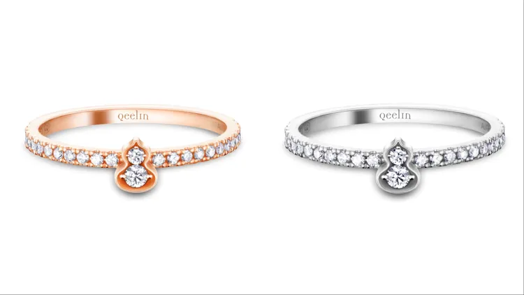 Qeelin Wulu Mini Solitaire 18K玫瑰金鑽石戒指，各5萬8000元。品牌提供
