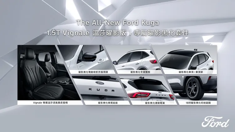 Ford限量推出的Kuga 1.5T Vignale溫莎曜影版，外觀升級曜影黑化套件。業者提供