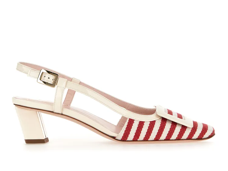 Roger Vivier Belle Vivier紅白條紋露跟女鞋，3萬4800元。品牌提供