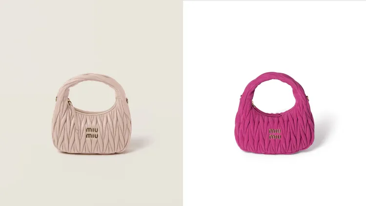 Miu Miu Wander matelassé麂皮肩背包，各8萬9000元。品牌提供