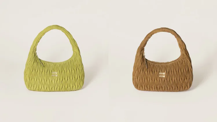 Miu Miu Wander matelassé麂皮肩背包，各12萬5000元。品牌提供
