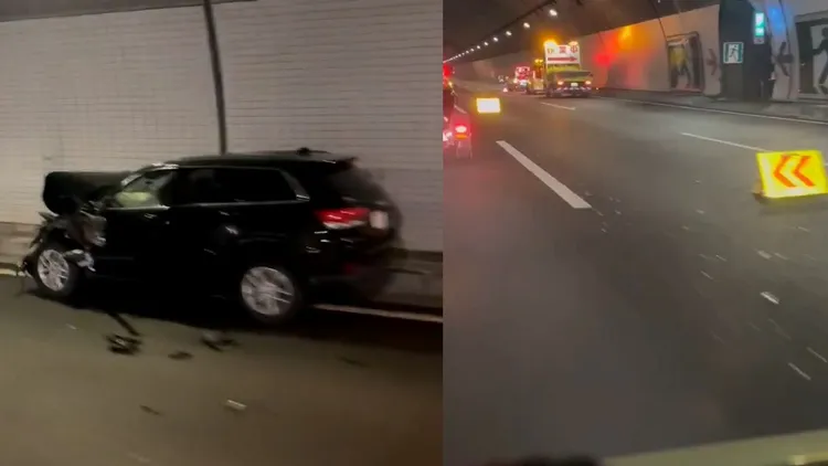 網友拍攝疑似廣末涼子駕駛的車輛在高速公路隧道發生事故。翻攝X