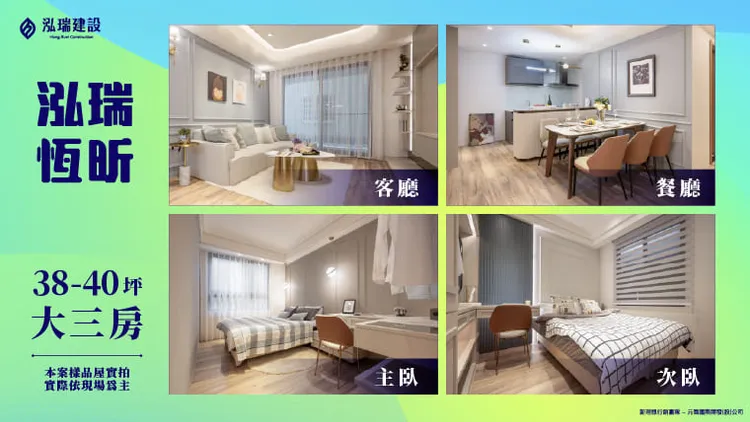 本案樣品屋實拍，實際依現場為主，坪數38-40坪大三房。