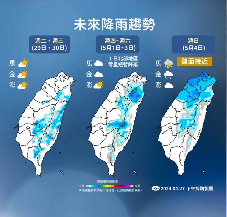 未來降雨預報。氣象署提供