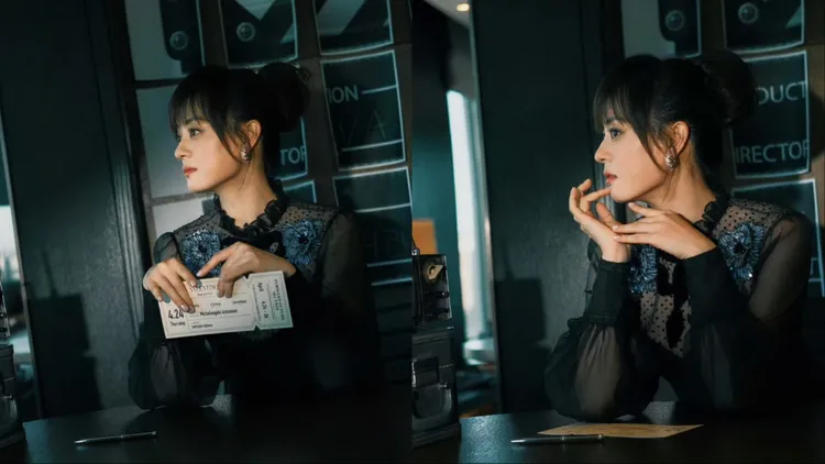 孫儷以黑色透膚禮服搭配高馬尾造型，相當減齡。翻攝孫儷工作室微博