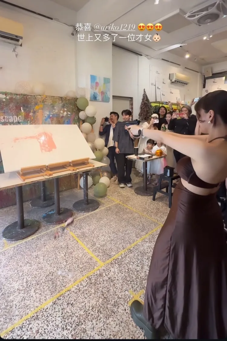 李優射氣球揭曉肚中寶寶性別。翻攝紀卜心IG限動