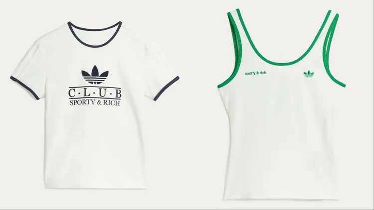 adidas Originals x Sporty & Rich藍白上衣（左）1890元、綠白背心（右）2090元。品牌提供